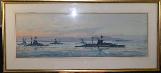 Frank Wood (Exh. 1931-38) British Naval warships at sea 13 x 39in.